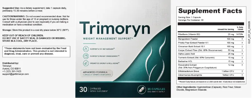 Trimoryn Supplement Facts and Ingredients Label